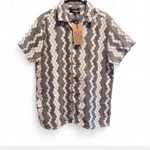 NWT Indicode Men's Geometric Pattern Short Sleeve Casual Button-Up Large Shirt